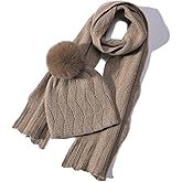 Knit Hat Scarf Set with Detachable Pom Pom, Wool Blend Winter Beanie & Long Scarf, Cold Weather Accessories for Women