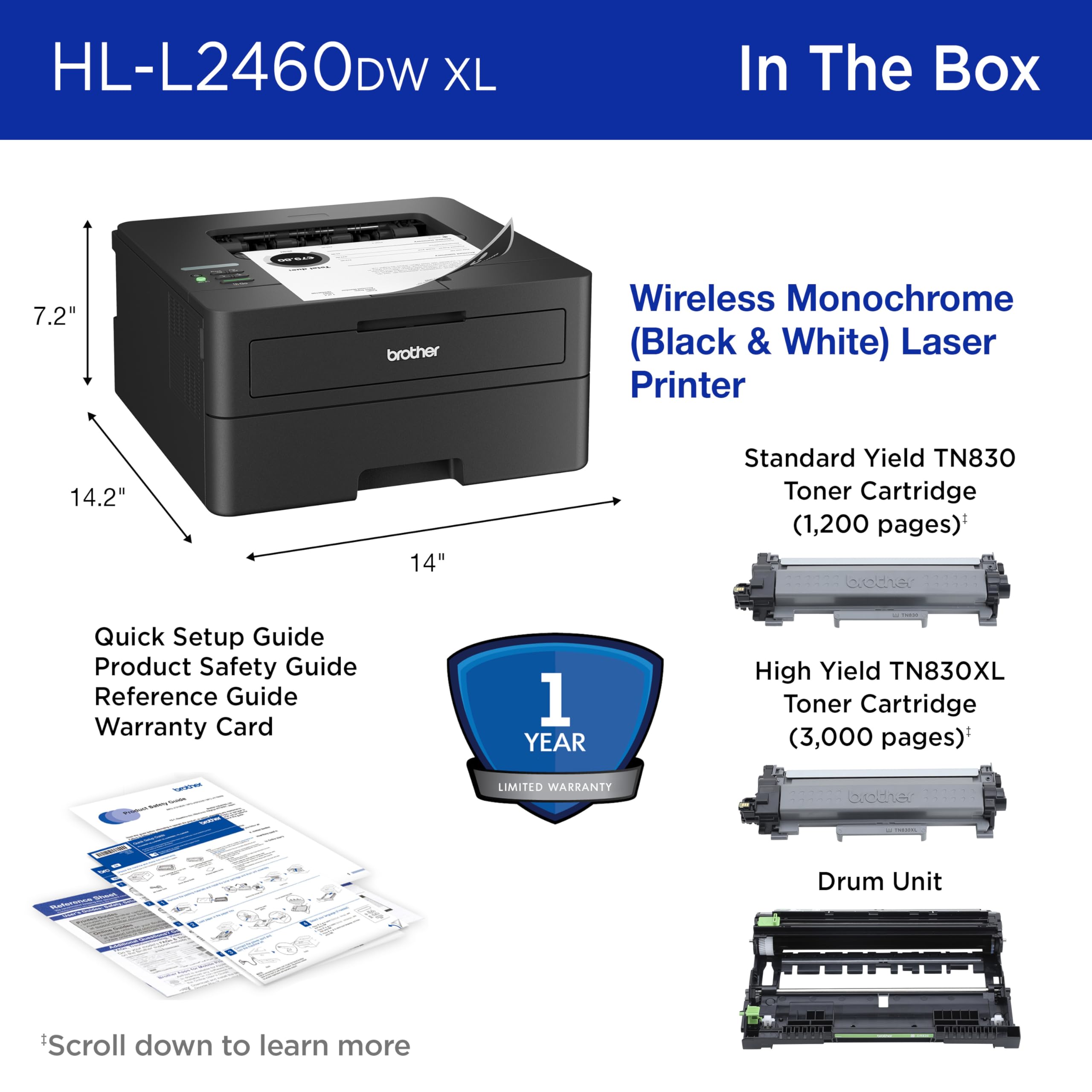 Brother International HLL2460DWXL Printer,lsr,bw