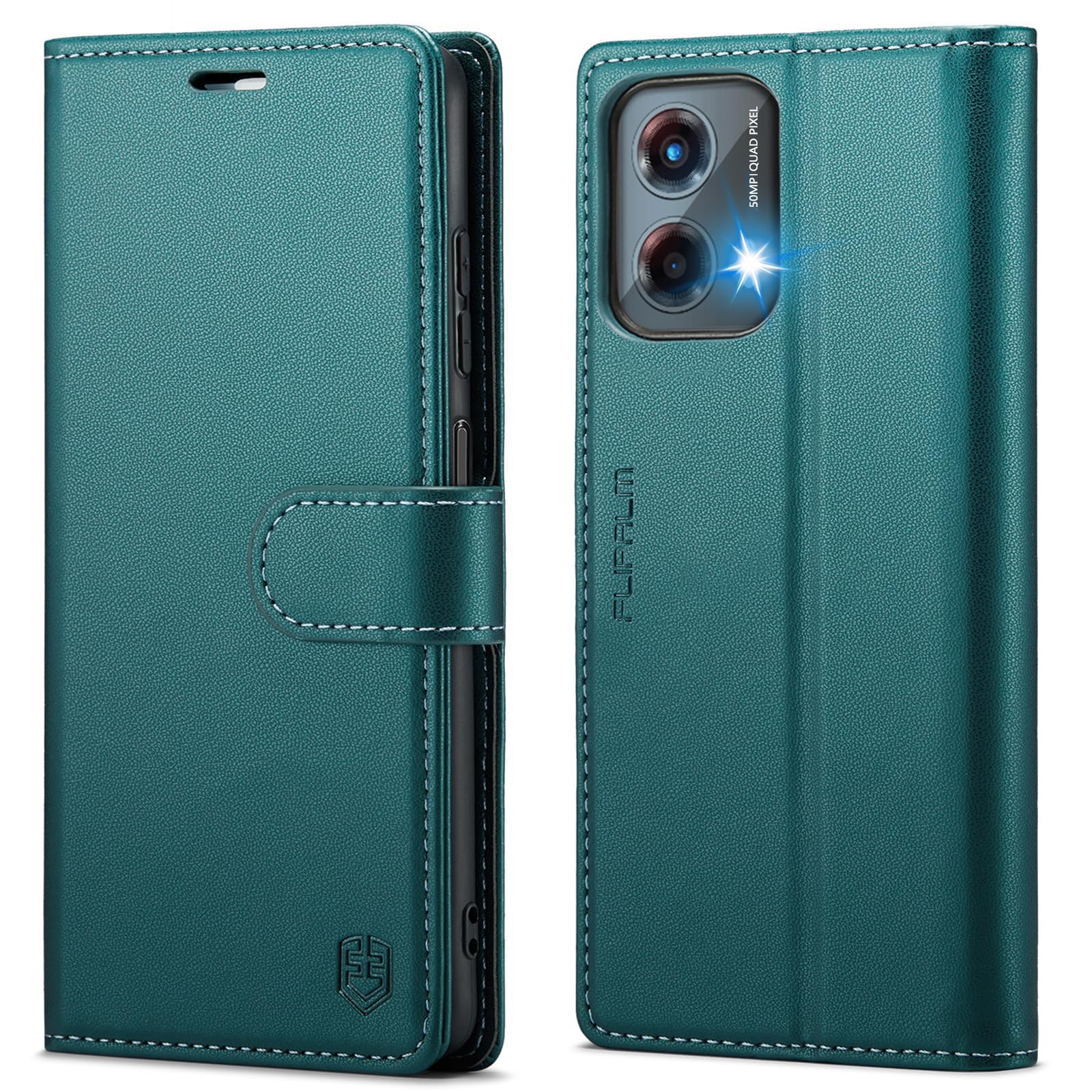 Photo 1 of FLIPALM Wallet Case for Moto G 5G 2024, RFID Blocking Credit Card Holder, PU Leather Folio Flip Kickstand Protective Shockproof Cover for Motorola Moto G 5G 2024 (Bluegreen)