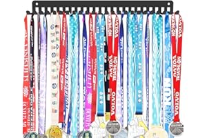 Ahomiwow Medal Holder Display Hanger Rack Metal Frame Storage Collector Sport Medals Hanging Bib Organzier 15.4 Inches Sturdy Wall Mounted for 60 Medals Easy to Install Running 24PCS Hooks 1 Pack