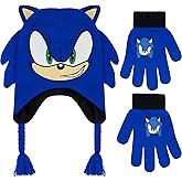 Concept One Sonic The Hedgehog Beanie Hat and Glove Set, Kids Knitted Winter Hat and Gloves