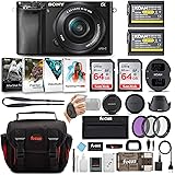 Sony Alpha a6000 24.3MP Mirrorless Digital Camera with 16-50 mm Lens (Black) and Two 64GB SD Card Bundle (8 Items)