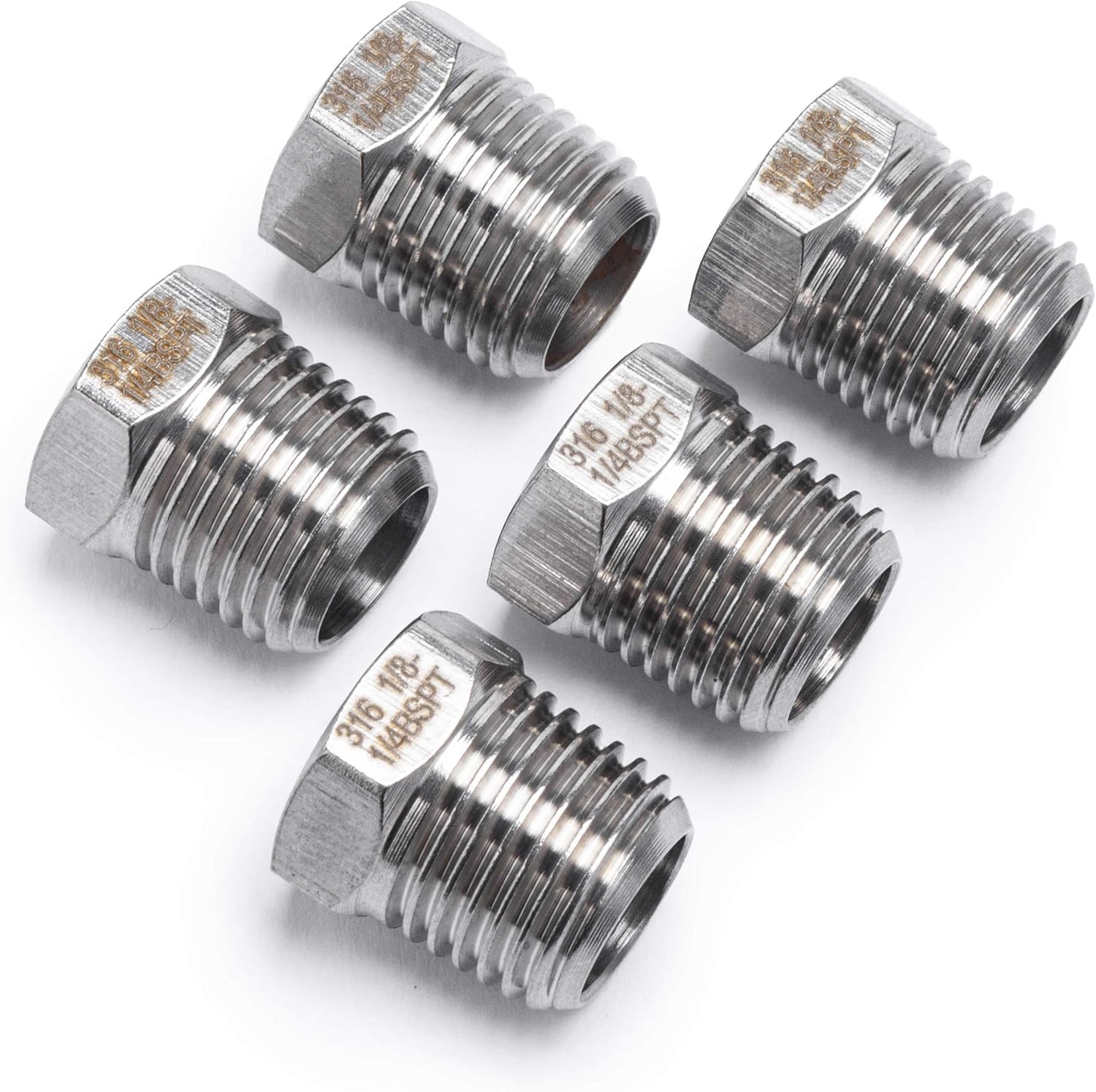 LTWFITTING Stainless Steel 316 Pipe Hex Bushing Reducer Fittings 1/4-Inch Male BSPT x 1/8-Inch Female BSPP Air Fuel Boat (Pack of 5)