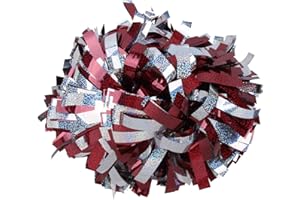 ICOBUTY ICOCHEER Cheerleading Pom Poms Metalic Holographic Cheerleader 6 inch 1 Pair 2 Pieces (Maroon/Silver)