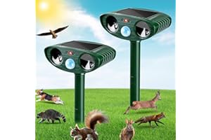 CKUKARM 2 Pack Solar Ultrasonic Animal Repellent Outdoor Animal Repeller Repel Cat, Squirrel, Deer, Raccoon, Skunk, Rabbit, Rat, Dog, Waterproof with Motion Detector for Garden Yard