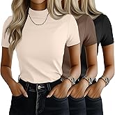 Ficerd 3 Pack Women's Mock Neck Shirts Short Sleeve Turtleneck Tops Slim Fitted Dressy Casual Tees Summer Basic Tshirts 2026