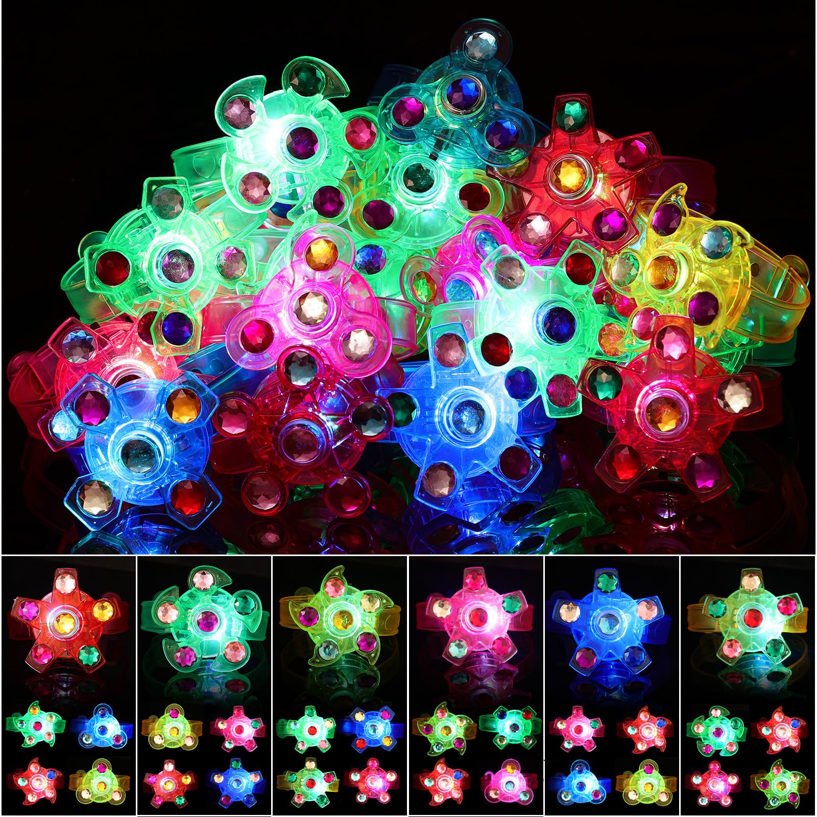 Makorobi 24Pcs LED Light Up Spinner Bracelets, Glow in The Dark Fidget Party Favors for Kids, Birthday Goodie Bags Stuffers, Treasure Box Toys for Classroom, Light Up Party Supplies