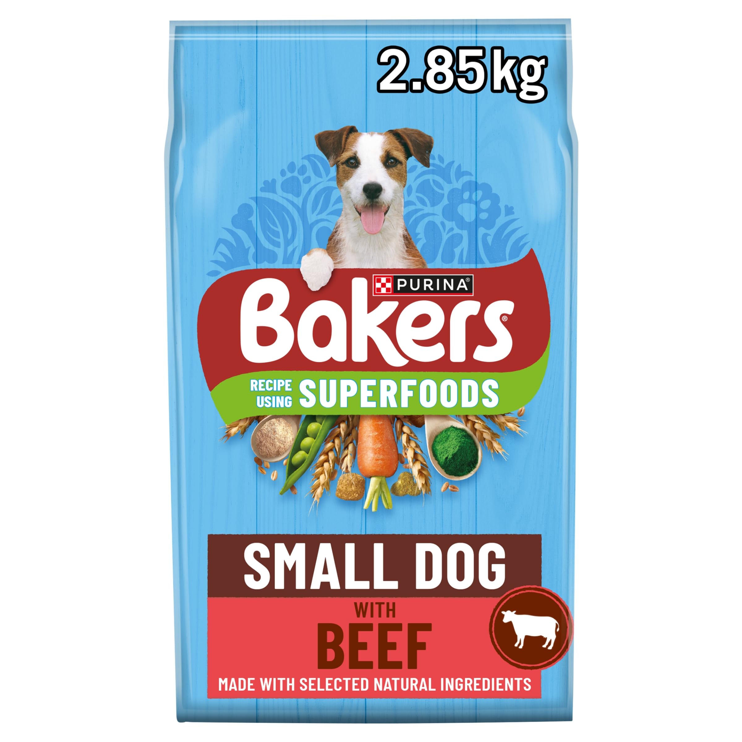 BAKERS Superfoods Small Dog Adult Dry Dog Food Beef 2.85kg (Pack of 4)