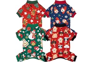 XPUDAC 4 Pack Dog Christmas Pajamas Stretchy Dog Clothes for Small Medium Dogs Girl Boy Christmas Puppy Outfit Pet Jumpsuits Pjs Winter Cat Costume, M