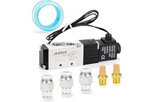 AIRIX 4V110-06 Pneumatic Solenoid Valve AC110V, 2 Position 5 Way, 1/8" NPT, Pilot-Operated Single Coil, Fast Response Electric Air Valve Out Of Line & Quick Connect Fittings