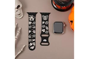 Halloween Pumpkin Engraved Bands Compatible with Apple Watch 38/40/41/42/44/45/46/49mm, Two-Tone Cute Soft Silicone Sports St