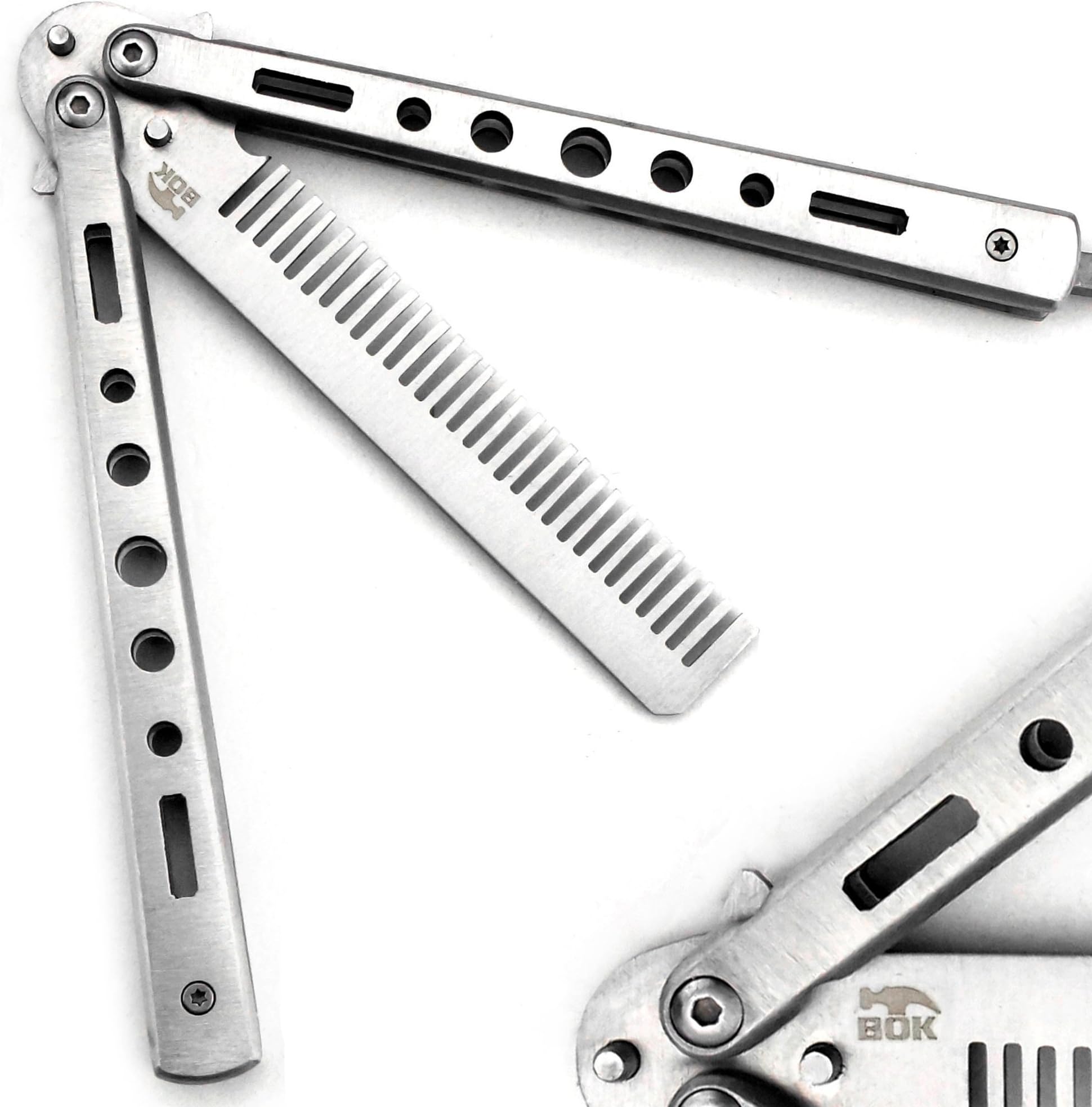 BOKHAMMER - Silver Butterfly Balisong Trainer Practice Knife Comb