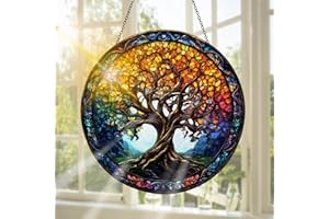 Pavemlo Tree of Life Suncatcher Indoor Stained Glass Window Hanging - Landscape Outdoor Window Hanging Decoration - Handmade 