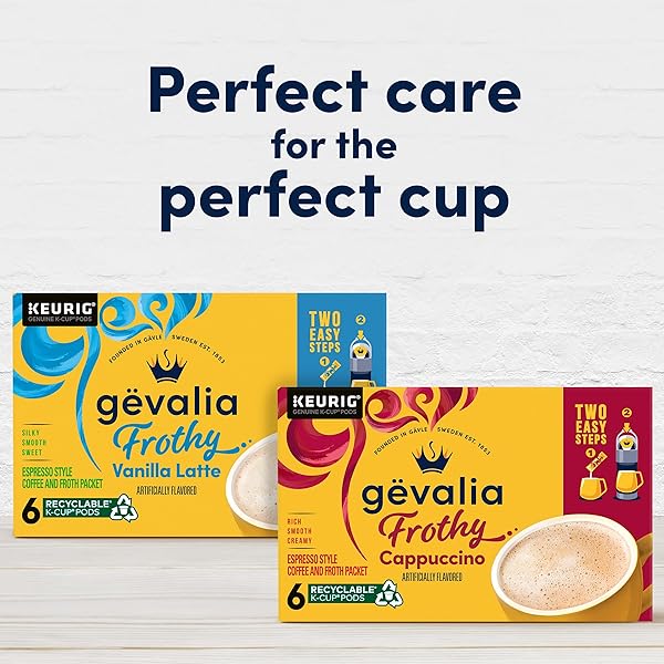 GEVALIA FROTHY 2-STEP ARTIFICIALLY FLAVORED CAPPUCCINO ESPRESSO STYLE K‐CUP COFFEE PODS & FROTH PACKETS KIT, 6 CT. BOX