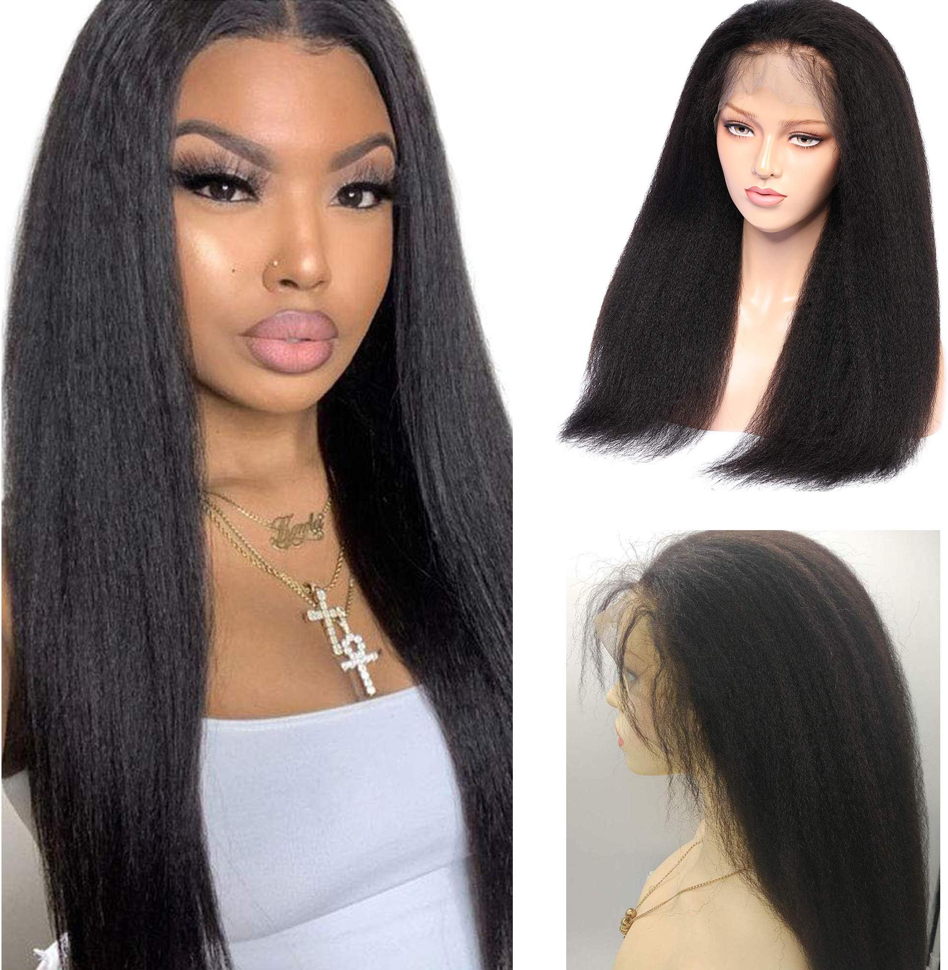 360 Lace Frontal Wigs Human Hair Brazilian Kinky Straight Human Hair Wigs Natural Hairline Human Hair Lace Wigs 150% Density 22Inch