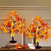 CKE 2 Pcs 24 Inch Artificial Fall Tree Lighted Maple Tree Battery USB Operated w/Timer, 24 LED Thanksgiving Decorations Table Lights Tree for Autumn Wedding Party Gift Indoor Outdoor Harvest Home Deco