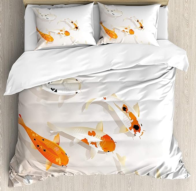 Vandarllin Koi Fish Queen Size Bedding Sets Traditional Asian Sacred Spotty Koi