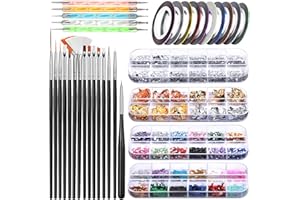 Teenitor Nail Art Kit Nail Art Tools, Nail Design Kit with Nail Art Brushes, Nail Tape Nail Gems Rhinestones, Nail Dotting Tools Nail Foil, Butterfly Nail Design Tools for Nail Art Supplies