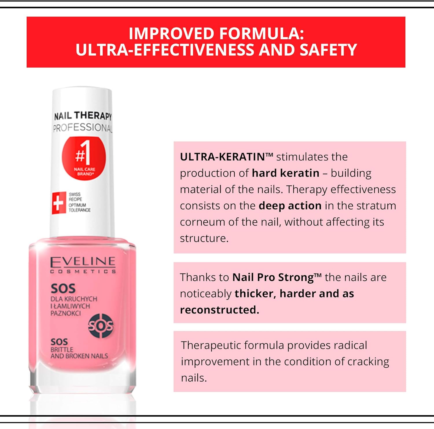 Eveline Cosmetics Nail Therapy Professional SOS Nail Strengthening Conditioner with Calcium & Collagen, for Brittle Splitting - Image 5
