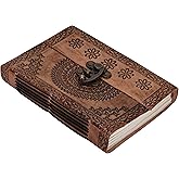M&N Designs Vintage Leather Journal with Lock Closure, Hand-Made Paper, Traditional, Vegan, 7 x 5 Inches