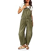 PLNOTME Womens Denim Bib Overalls Barrel Leg Adjustable Strap Jean Pants Jumpsuits with Pockets