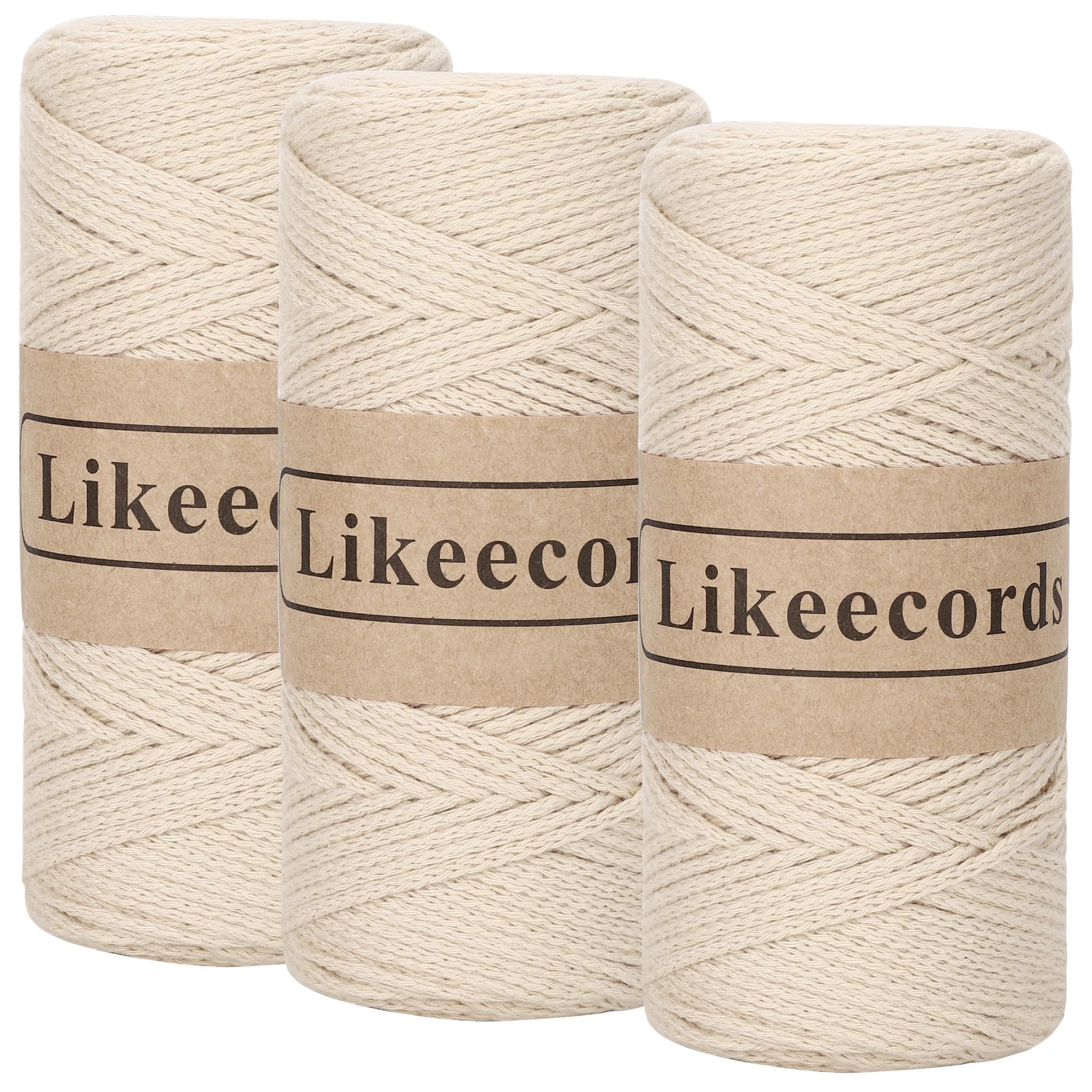 Photo 1 of Likeecords 100% Cotton Crochet Yarn for Bag,3 Rolls/Pack 2mm x 510m,Macrame Cord,Chunky Yarn for Crocheting Handbag, Purse,Blankets Crafts Projects (Apricot)