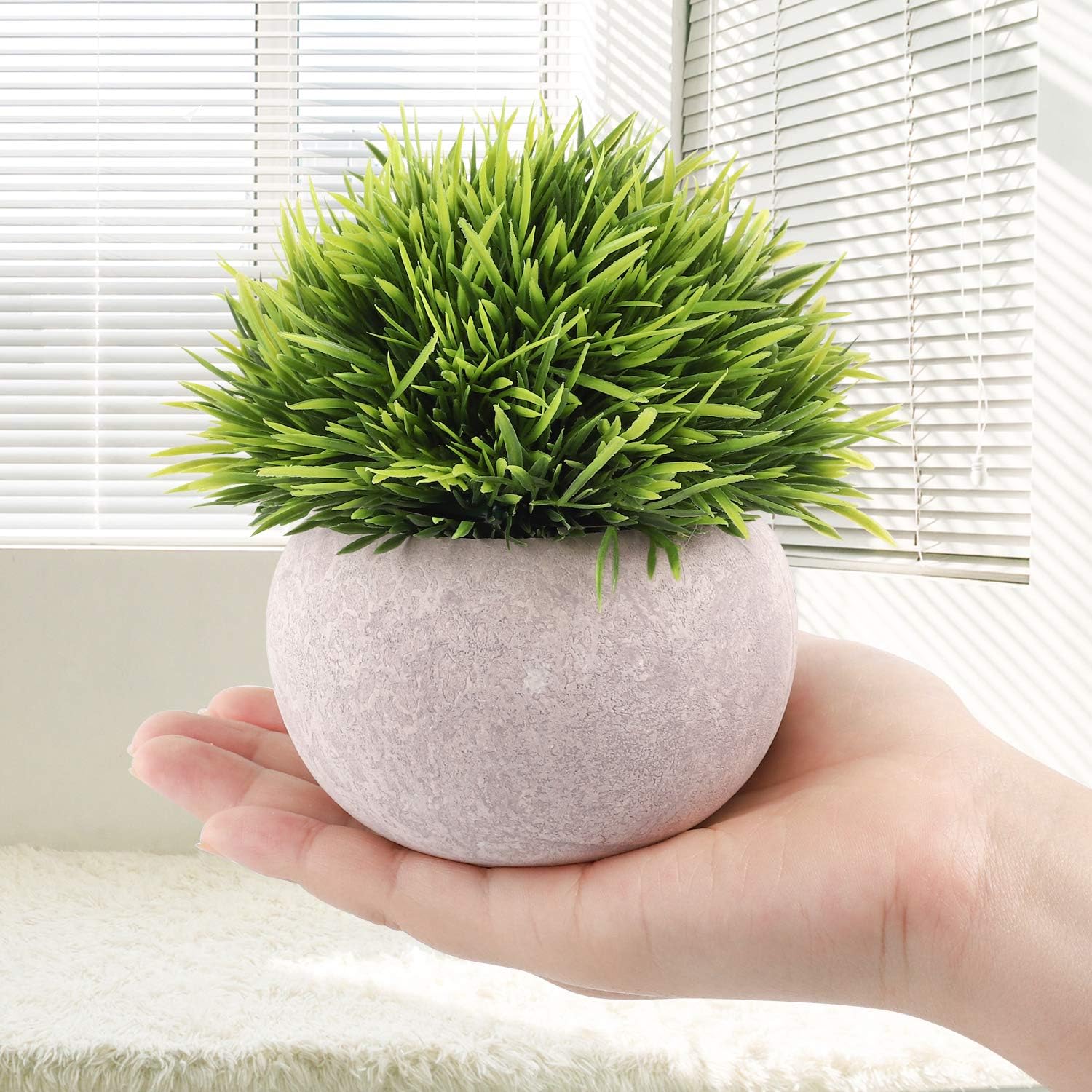 CEWOR 4 Packs Artificial Mini Potted Plants Plastic Faux Topiary Shrubs Fake Plants for Bathroom Home Office Desk Decorations -