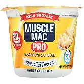 Macaroni and Cheese Microwavable Cups Made With Probiotics And MTC Oil, 20g Protein Per Serving, Real White Cheddar Cheese By MUSCLE MAC PRO (6 Pack)