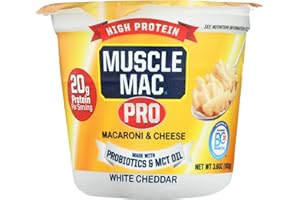 Macaroni and Cheese Microwavable Cups Made With Probiotics And MTC Oil, 20g Protein Per Serving, Real White Cheddar Cheese By MUSCLE MAC PRO (6 Pack)