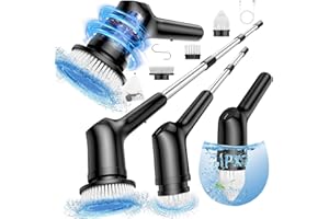 CTMAST Electric Spin Scrubber for Cleaning, Shower Scrubber with Long Handle, Cordless Bathroom Cleaning Brush 2 Speed, 3 Brush Heads, Bathroom Supplies Brush for Shower Tub Kitchen Car Floor Tile, Black