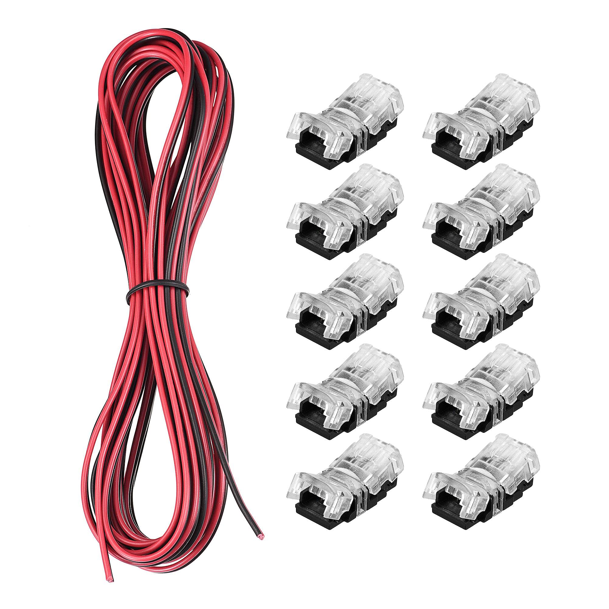 sourcing map LED Strip Connector for Non-Waterproof 2 Pin 8mm Wide Single Color Lights, Strip to Wire Quick Connection, 16.4ft Extension Cable