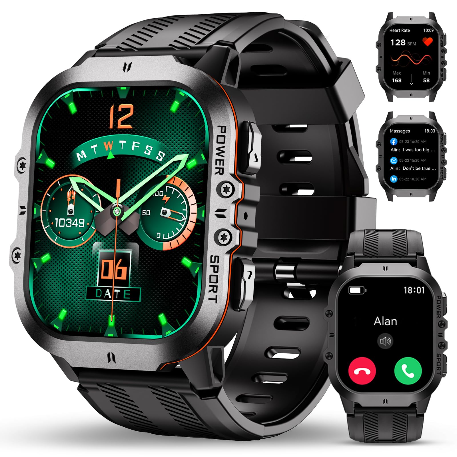 OUKITEL BT20 Smartwatch Herren Militär Wasserdicht 5ATM, Sportuhren Fitnessuhr Herren mit Telefonfunktion, AMOLED Touchscreen 120+Sportmodi mit Pulsmesser Schlafmonitor Schrittzähler für iOS/Android