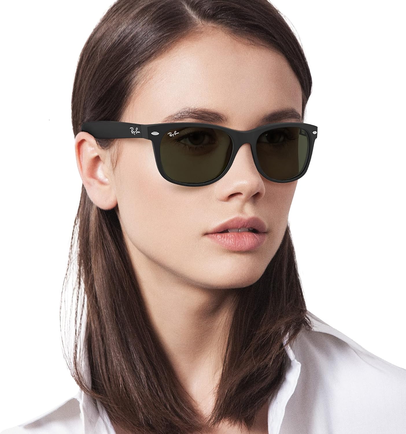Ray-Ban RB2132 New Wayfarer Sunglasses, Rubber Black/Green, 55 mm: Shoes