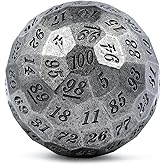 DNDND Iron D100 Metal Dice Set Single 50mm 100 Sided Die with Metal Case and Velvet Pouch for Table Game Dungeons and Dragons (Iron with Black Number)