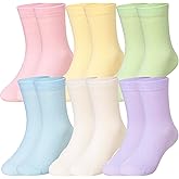 Eocom Girls Socks Little Kids Crew Socks Cotton Cute Youth Dress Socks 6 Pairs