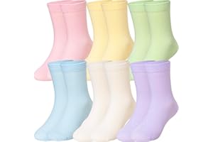 Eocom Girls Socks Little Kids Crew Socks Cotton Cute Youth Dress Socks 6 Pairs