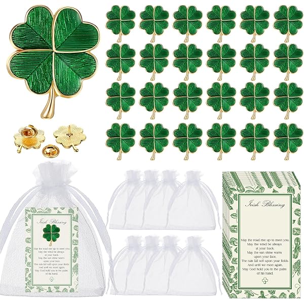 Ferreve St. Patrick's Day Lapel Pins - 70 Pcs Green Enamel Four Leaf Clover Brooches - View #7