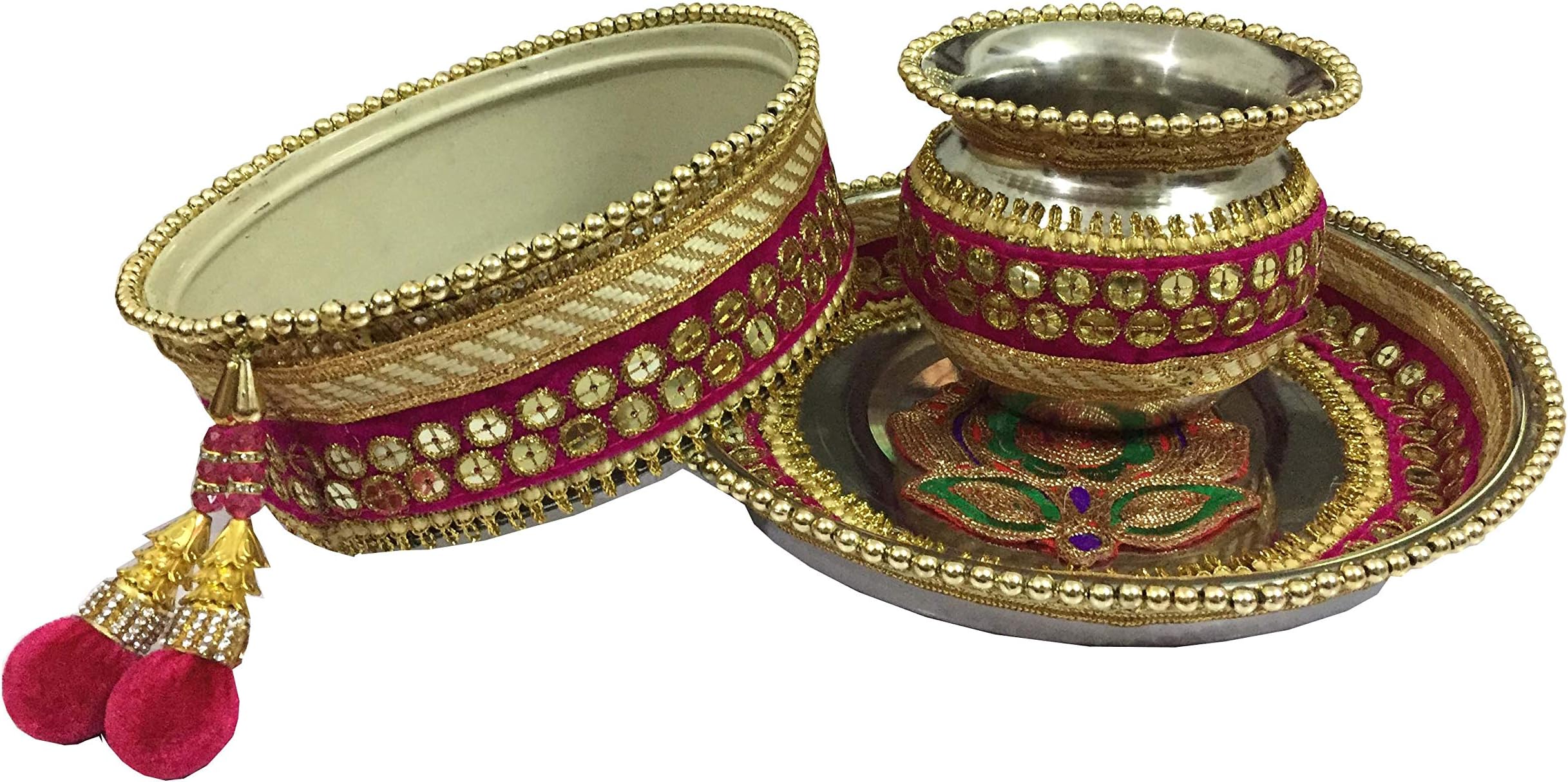 indianbeautifulstore Indian Karwachauth/Karvachauth Thali Set Handmade Decorative Plate Channi Pooja Thali Puja Set