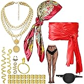 RechicGu 30pcs Women Pirate Costume Cosplay Party Set Pirates Hat Eye Patch Mock Silk Head Scarf Skull Stocking Necklace