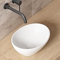 Small Bathroom Sink Above Counter, OCEALAGOON 13″x10″ Mini Oval Vessel Sink, Porcelain Ceramic Bowl Sinks for Bathrooms, Tiny