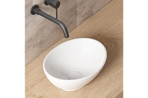 Small Bathroom Sink Above Counter, OCEALAGOON 13″x10″ Mini Oval Vessel Sink, Porcelain Ceramic Bowl Sinks for Bathrooms, Tiny White Bathroom Sinks for RV Powder Room Camper