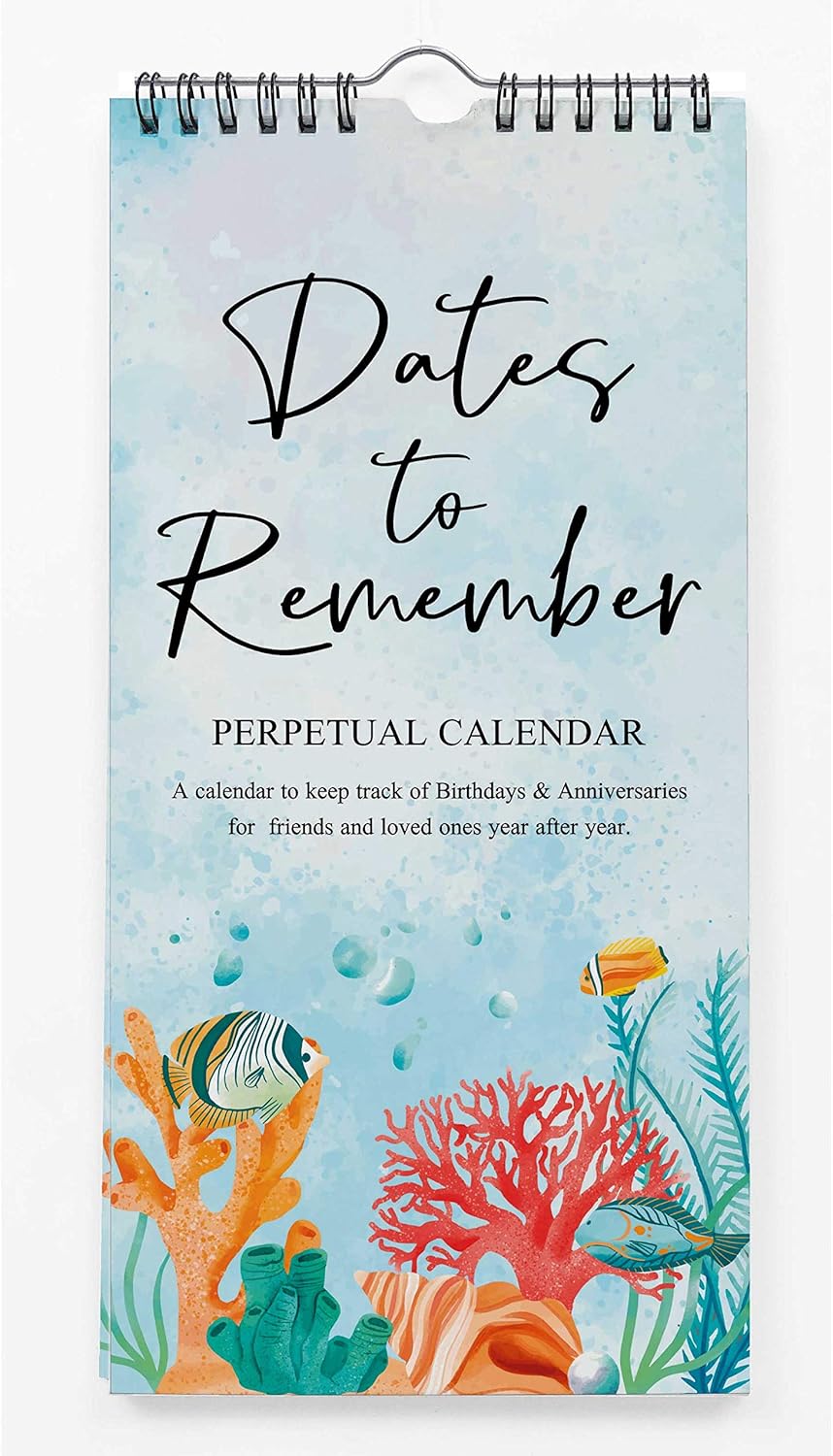 Inkdotpot Aquatic Perpetual Calendar Birthday Wall Hanging Anniversary Special Event Reminder Calendar Book Journal Stationary Wall Hanging Birthday Gift Card Planner Organizer