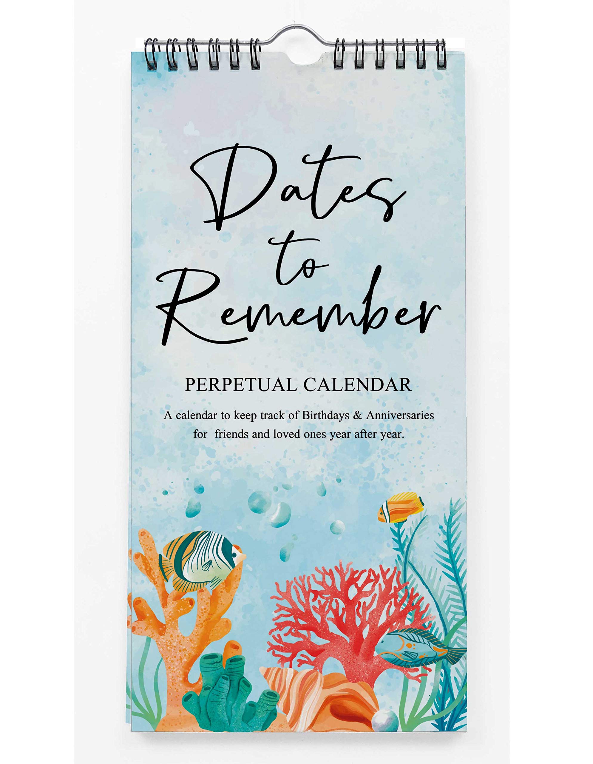 Inkdotpot Aquatic Perpetual Calendar Birthday Wall Hanging Anniversary Special Event Reminder Calendar Book Journal Stationary Wall Hanging Birthday Gift Card Planner Organizer