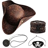 Clapery Pirate Hat for Adult Men Women Novelty Brown Faux Leather Tricorn Hat for Halloween Pirate Costume Accessories