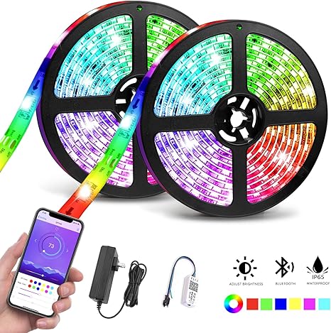 Amazon Com Led Strip Lights Waterproof 32 8ft 10m Bluetooth Led