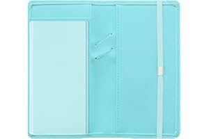 LOLOMLO Checkbook Cover for Duplicate Checks, Stripes Criss Cross Embossed PU Leather Check Book Holder for Top Side Tear Register, RFID Blocking Wallet with Elastic Strap & Pen Slot, Sky Blue