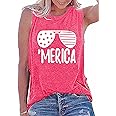 American Flag Tank Tops Women Sunglass Graphic Tees Shirts Casual Sleeveless 4th of July Shirt Tops