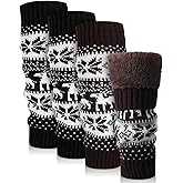 Shihanee 2 Pairs Winter Leg Warmers Women Fleece Lined Calf Leg Warmer Boot Toppers Socks Vintage Knit Long Socks for Outdoor Cold Weather Christmas