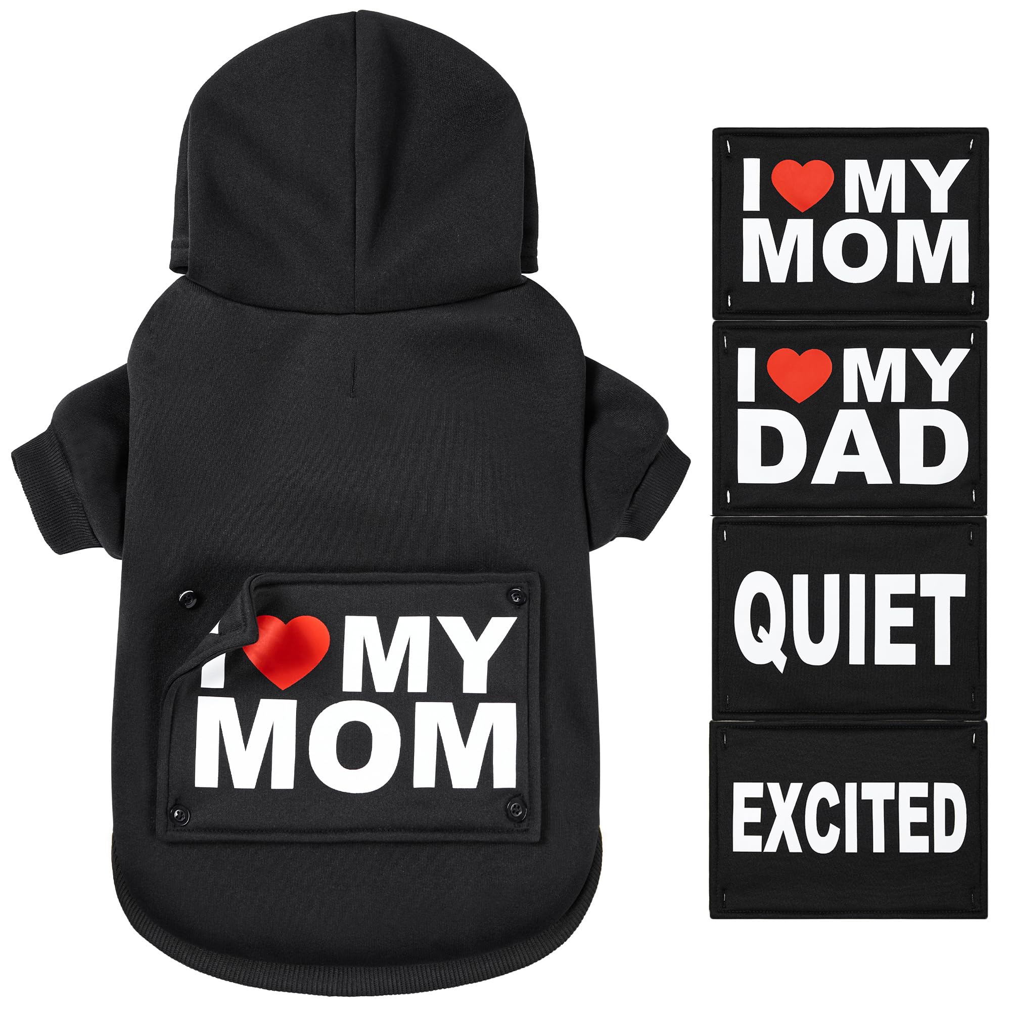 Photo 1 of *USED*
GreenJoy Magic Dog Sweater with 4 Interchangeable Patterns - Dog Hoodie Cold Weather Dog Coat Hooded Sweatshirt for Puppies,Cats, Small Medium Large Dogs (Black (Letter Print A), Medium)