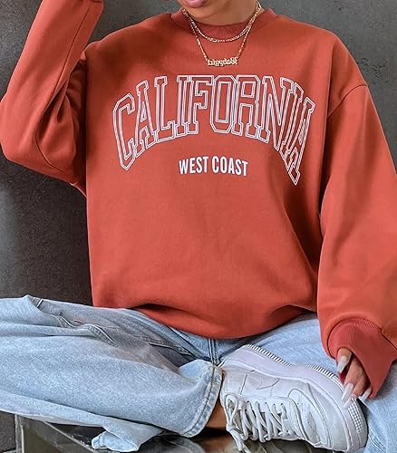Cioatin Women's Oversized California Letter Graphic Crew Neck